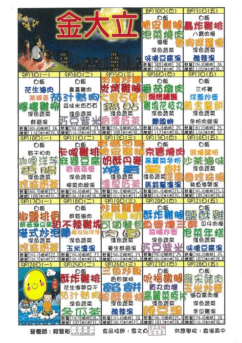 鹿港高中107年9月團膳菜單圖片