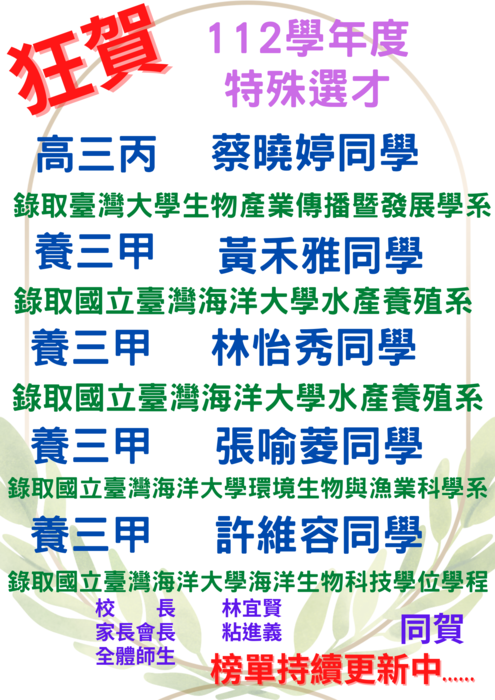 【賀!】🎉112學年特殊選才榜單圖片