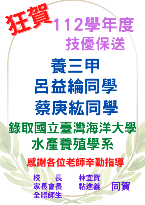 【賀!】🎉112學年特殊選才榜單圖片