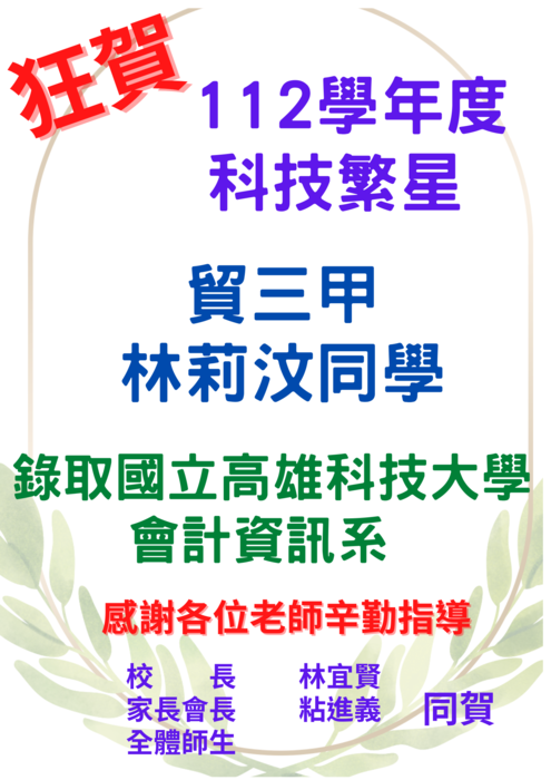 **賀!112年度科技繁星錄取榜單圖片