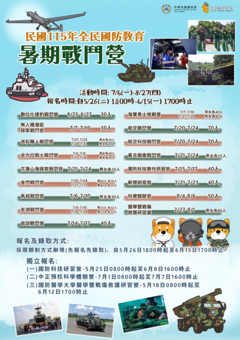 📢【115年全民國防教育暑期戰鬥營 開始報名】🇹🇼🔥圖片