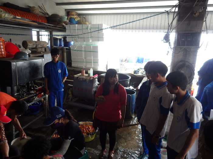 鍾緩蓉老師帶領學生觀摩烏魚處理工作圖片