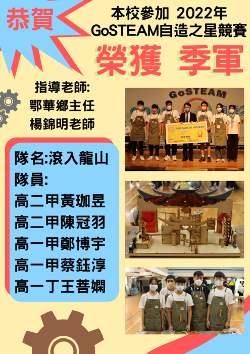 恭賀~~~本校學生參加2022年GoSTEAM自造之星競賽:榮獲季軍!!!圖片